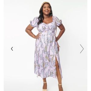 New with tags Unique Vintage purple and giraffe print midi dress size 16 1x